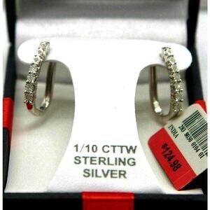 Sterling Silver Hoop Diamond Earrings